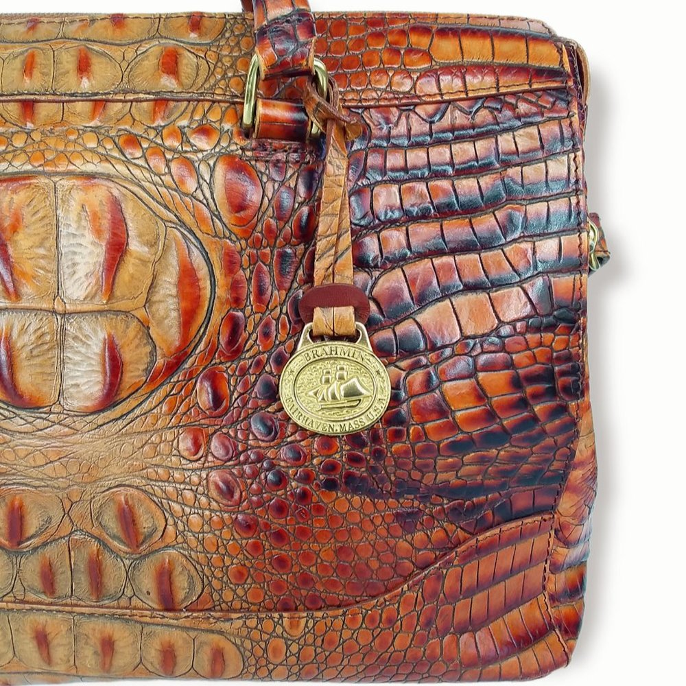 Vtg Brahmin Toasted Melbourne Stacy Crossbody Bag Croc Embossed Leather Brass - Picture 3 of 16